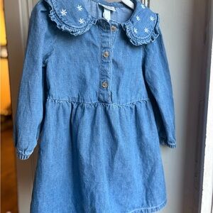 3T Cat & Jack Girls' Blue Denim Dress with Embroidered Peter Pan Collar